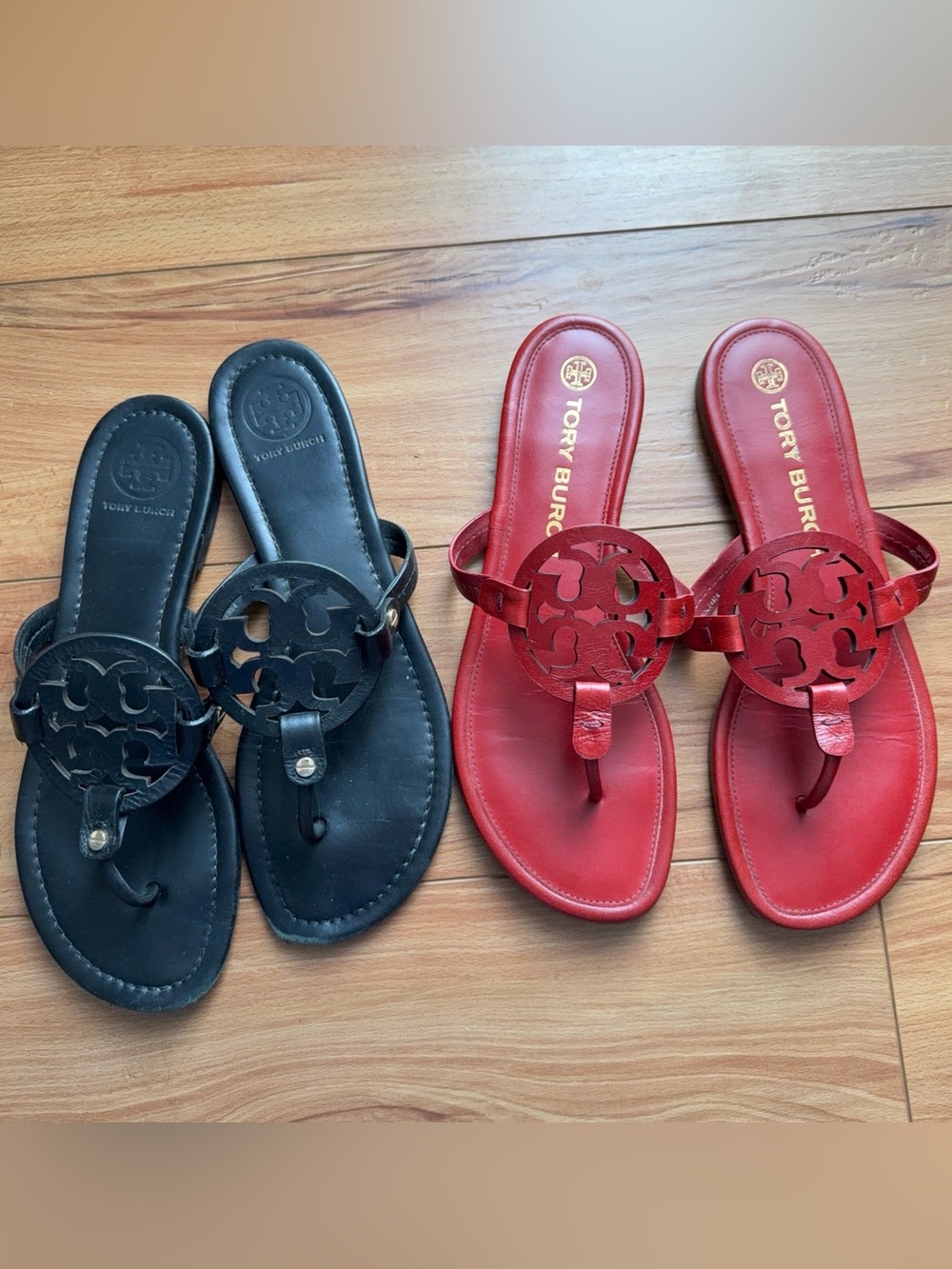 2 Pairs Tory Burch Miller Sandals Red & Black size 10